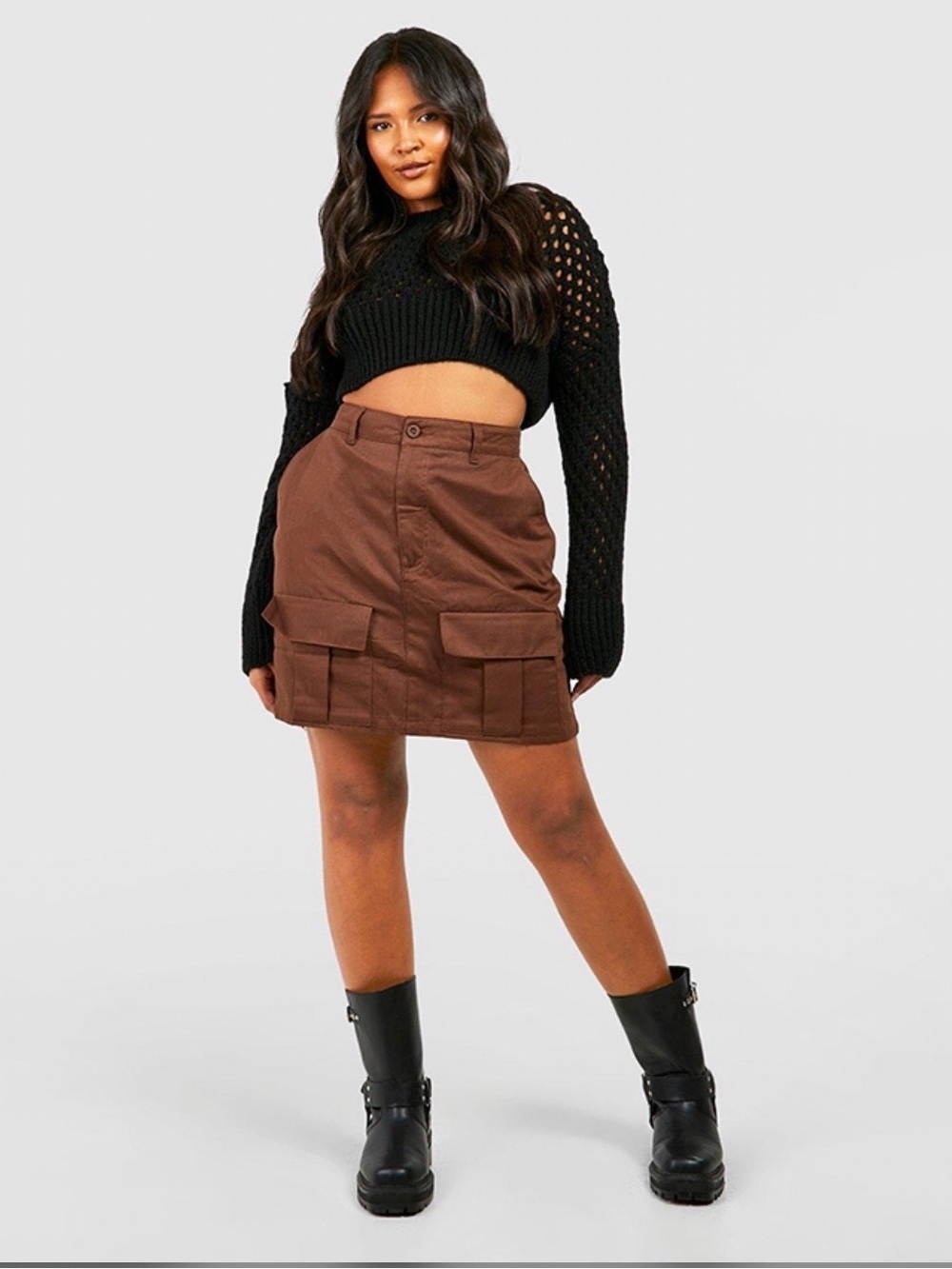 Boohoo Brown Cargo Mini Skirt Utility Gorpcore Y2K Streetwear Size 16